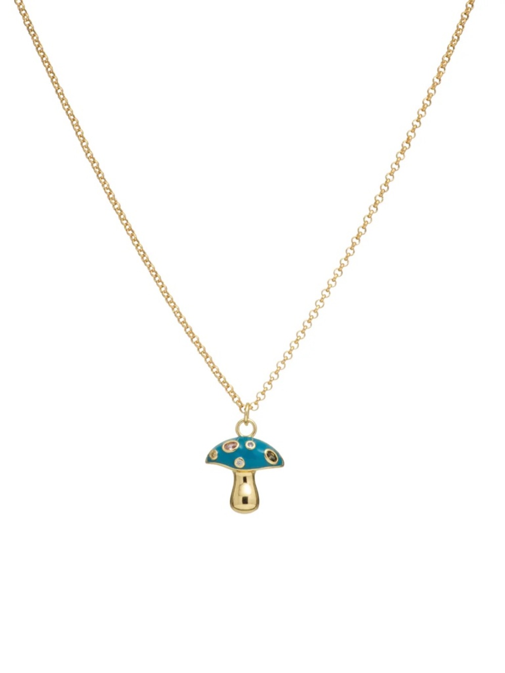 24k Gold Plated Blue Mushroom Zirconia Pendant Necklace NWOT
